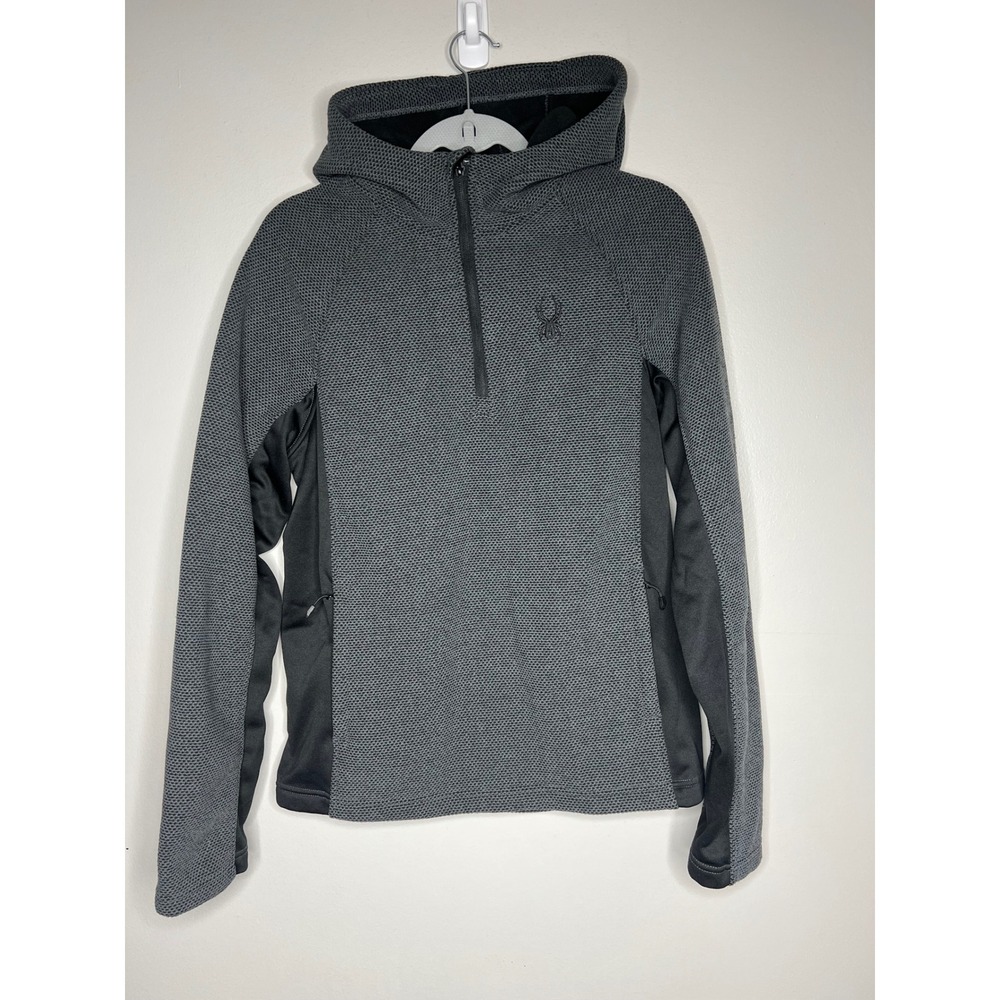 Spyder Gray Black Textured Quarter Zip Hooded Fleece Pullover Men's M Outdoors